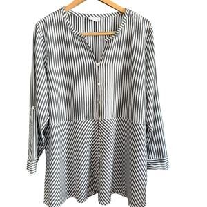 J.JILL | Grey and White Striped Button down Tunic Blouse | Extra large Petite